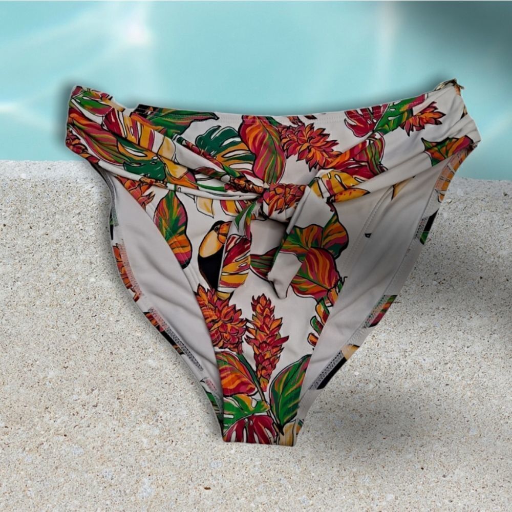 mynah for J.C. Penney High Waisted High Leg Bottom White Orange Green Medium